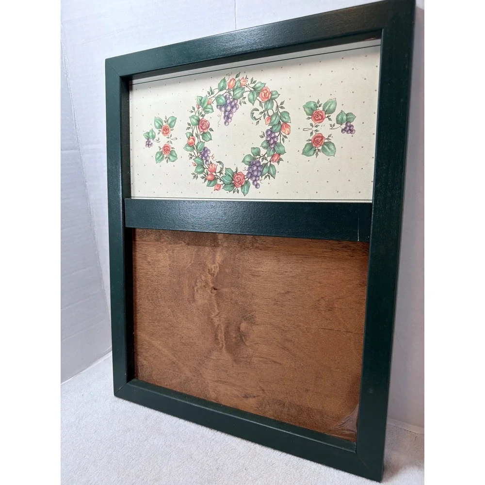Vintage Wall Decor Calendar Holder Wood Frame Large Green Floral Grape Wreath